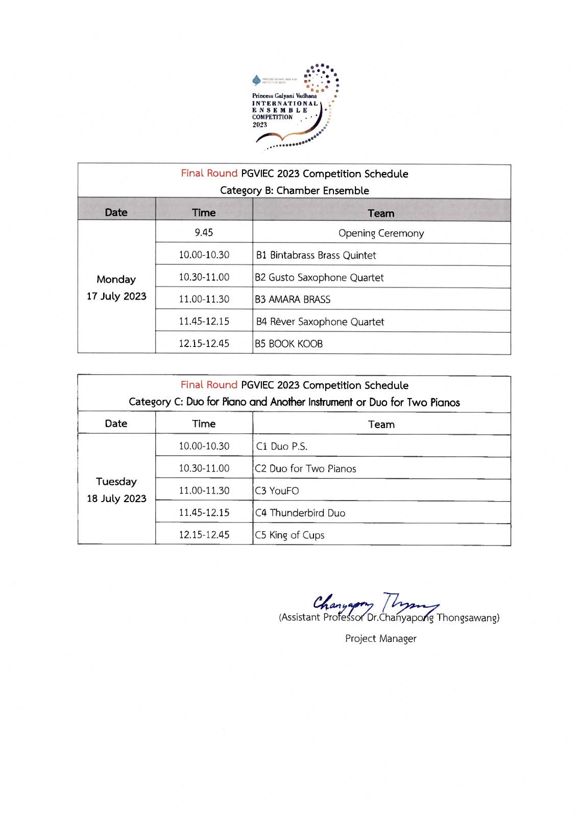 Schedule Auditions Final Round